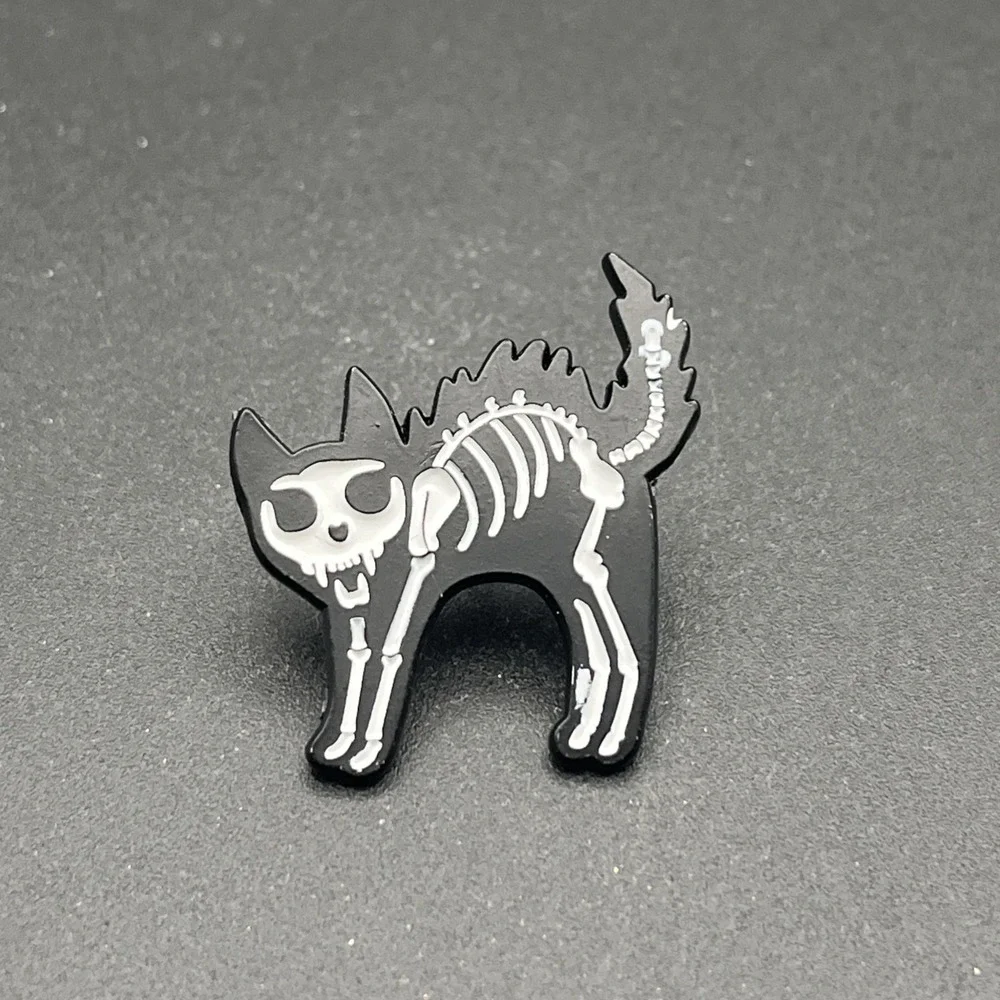 Kitty Cat Skeleton Halloween Spooky Lapel Hat Pin